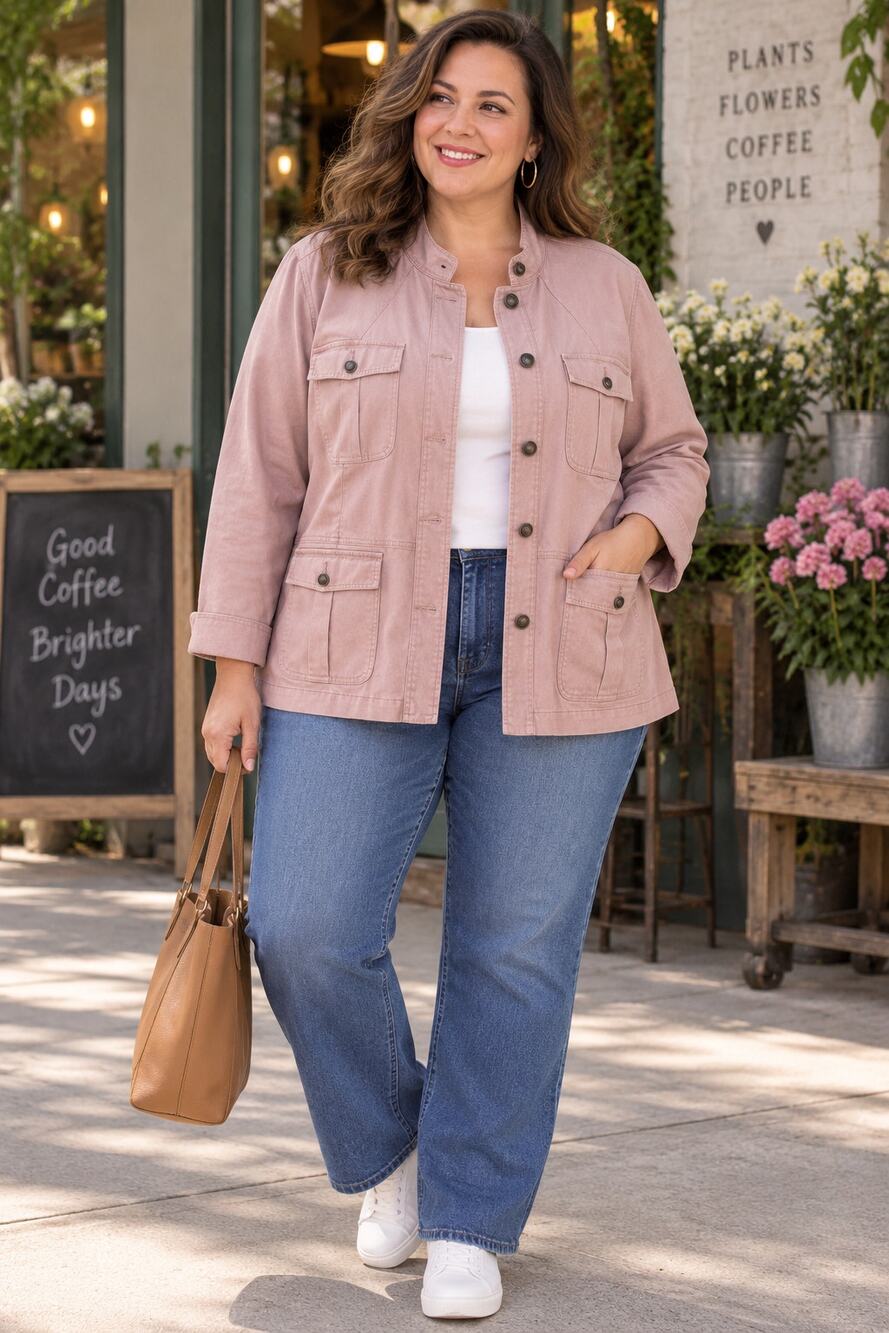 Talbots Plus 3X Dusty Pink Utility Safari Jacket 4 Pocket Cotton Blend
